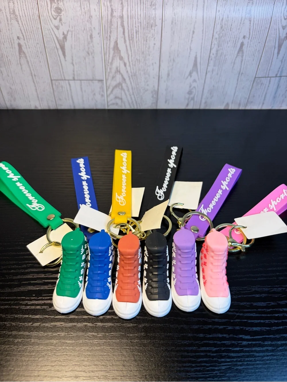 6 Pcs Colorful Mini Sneaker Keychain Set with Branded Straps GREAT GIFTS!!